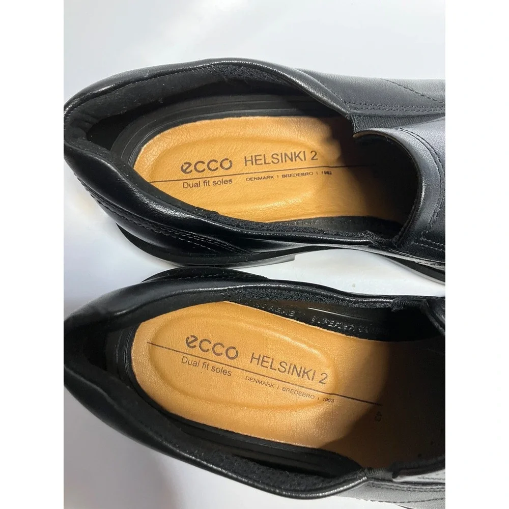 Ecco Helsinki 2.0 apron toe black leather slip on shoes men size 43/9-9.5 dressy